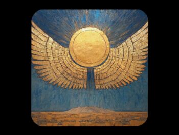 Cork-back coaster – Winged Atlantean Solar Disk